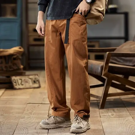 直筒休闲工装裤美式机能工装裤潮流纯色男裤秋冬男士百搭长裤商品大图