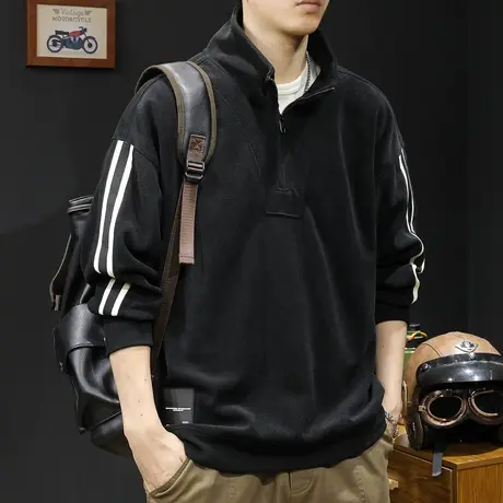 半高拉链潮牌卫衣男春秋款条纹男款衣服春季2024新款长袖大码百搭商品大图