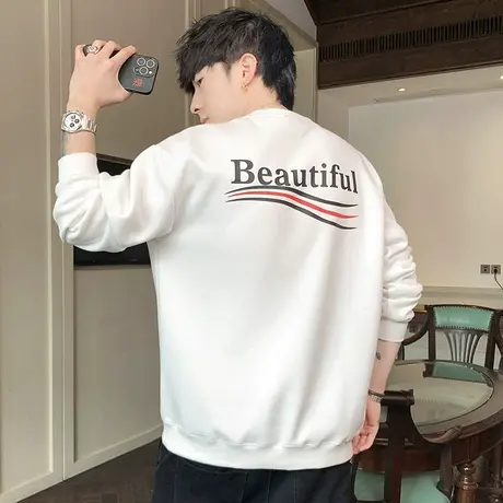 男士春季潮流百搭白色圆领卫衣春秋款字母印花长袖T恤春天上衣服商品大图