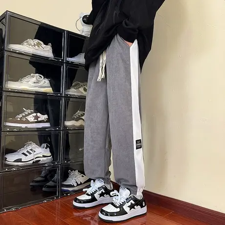 灯芯绒裤子男春秋款潮牌宽松运动束脚裤男帅气百搭青少年休闲长裤商品大图