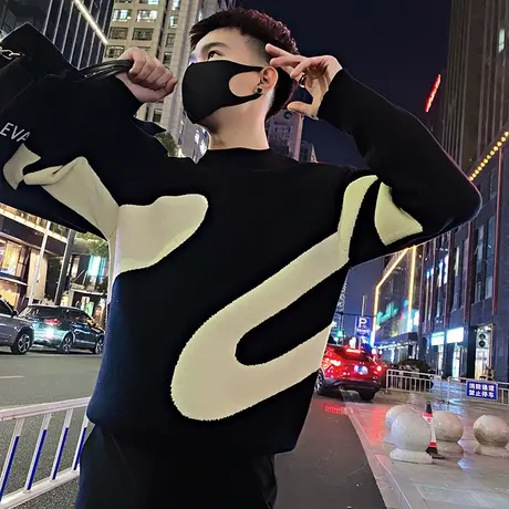 秋冬2023新款毛衣男潮流韩版ins撞色休闲套头加厚打底线衣针织衫商品大图