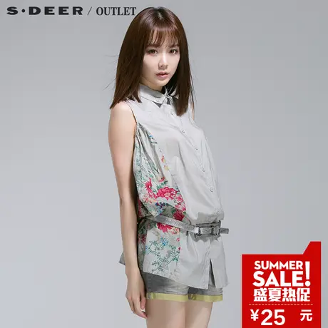 s.deer【新品】圣迪奥专柜正品女夏装对称碎花伞摆衬衫S13280661图片