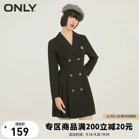 ONLY奥莱夏季学院风百褶设计感西装领V领连衣裙女图片