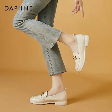 达芙妮白色乐福鞋女夏一脚蹬2021新款平底软皮方头英伦小皮鞋粗跟商品大图