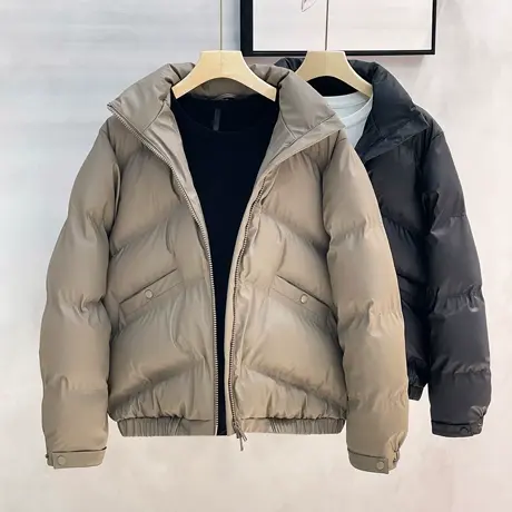 漆皮哑光男士韩系加厚棉衣2023冬季新款潮微宽松抗寒保暖棉服外套图片