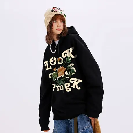 国潮带帽大码中性字母美式卫衣男潮潮牌宽松oversize帽衫外套春季商品大图