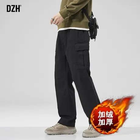 男士冬季加绒工装裤男直筒宽松黑色裤子男款2024年新款纯棉休闲裤商品大图