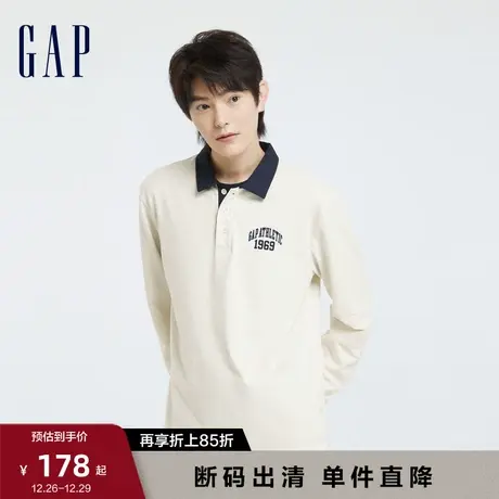 Gap男装春秋LOGO宽松衬衫领长袖T恤美式潮流高级学院风上衣773162图片