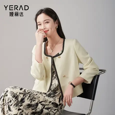 高级感撞色方领小香风短款外套女春季2024新款法式气质通勤小上衣图片
