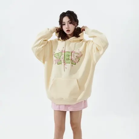 YEP龙年印花连帽卫衣女春秋2024年新款国潮复古宽松oversize外套图片