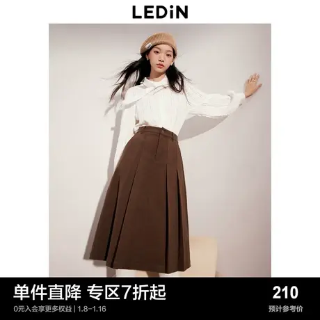 乐町学院风压褶半身裙女冬季新款A字高腰显瘦中长款百褶裙子图片