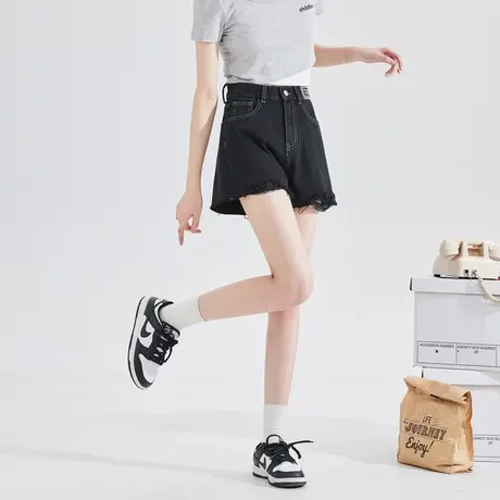 唐狮春夏季牛仔短裤女a字显瘦休闲高腰辣妹宽松破洞毛边小个子图片