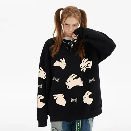 Nuthink国潮vibe风兔年本命年圆领卫衣男春季加绒加厚情侣装上衣商品大图