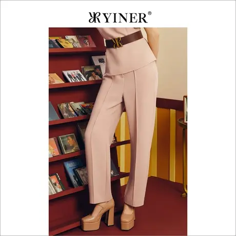 YINER音儿女装夏季优雅垂感高腰直筒休闲裤通勤长裤商品大图