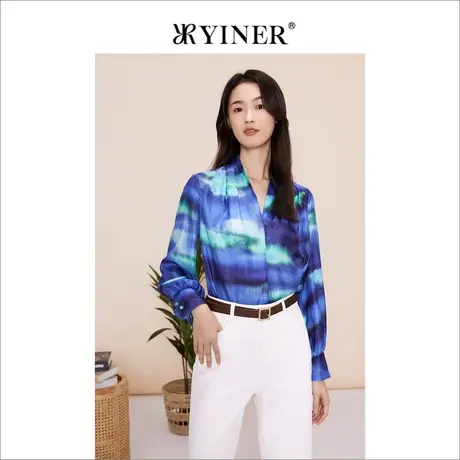 YINER音儿女装2023春季设计感小众桑蚕丝衬衫上衣商品大图