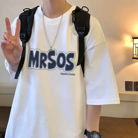 纯棉短袖t恤男夏季美式潮牌2024新款宽松体恤oversize半袖打底衫商品大图