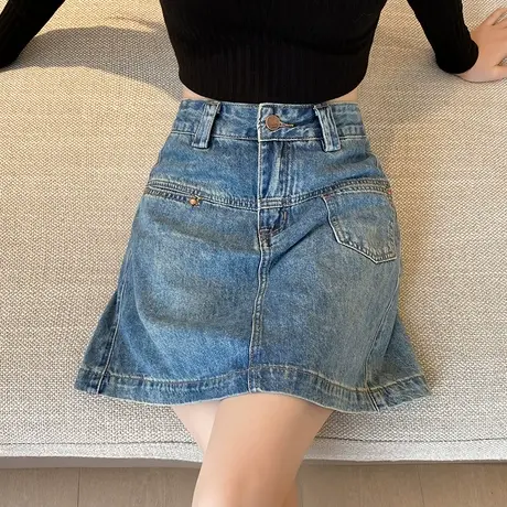 美式牛仔半身裙女2024春夏新款高腰显瘦宽松百搭复古A字包臀短裙图片