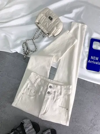 韩版两粒扣弹力小脚裤女2024春夏新款显瘦百ins网红高腰铅笔长裤商品大图