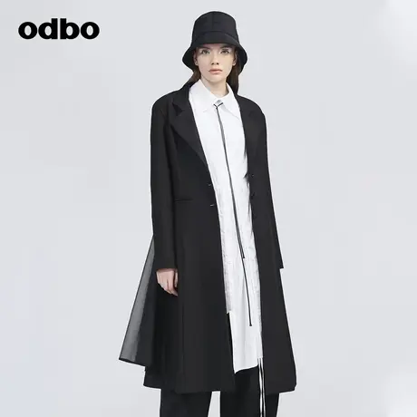 odbo/欧迪比欧时尚气质黑色西装外套女春季新款收腰显瘦风衣外套图片