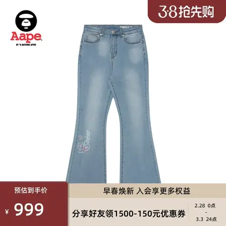 Aape旗舰店女装春夏樱桃猿颜字母印花潮流微喇水洗牛仔裤B605XAM商品大图