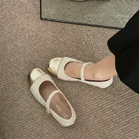 法式粗跟玛丽珍鞋女2024年春夏季新款百搭浅口单鞋复古方头奶奶鞋商品大图