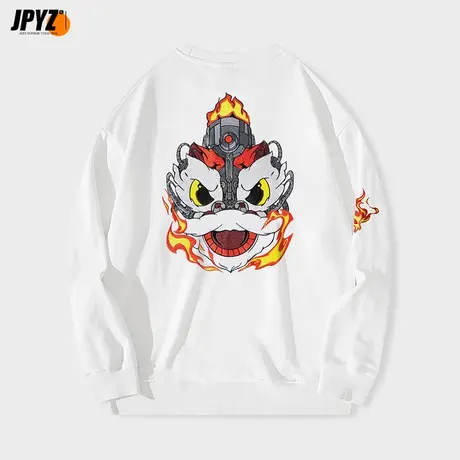 潮牌机械醒狮刺绣2022春秋无帽卫衣男士圆领套头长袖宽松国潮上衣商品大图