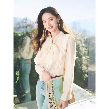 时尚气质衬衫2024年春季新款温柔百搭花边蕾丝职场减龄套头上衣图片