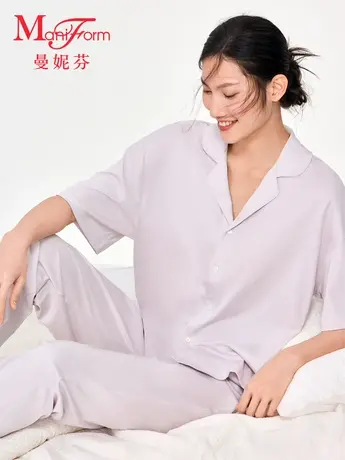 【尺码155秒杀】曼妮芬女士五分袖长裤套装家居服舒适夏季宽松图片