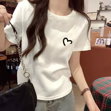 黑色短款t恤正肩修身款2024年爆款短款半袖设计小众体恤纯棉上衣商品大图