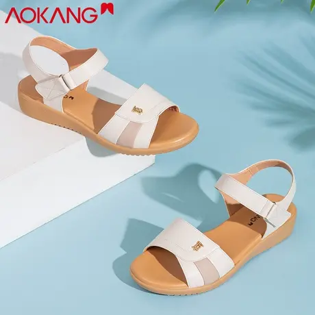 奥康女凉鞋夏季新款舒适妈妈凉鞋软底平底坡跟中老年防滑凉鞋女商品大图