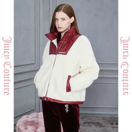 Juicy Couture橘滋女装新款复古仿羊羔毛拼接刺绣女式外套商品大图