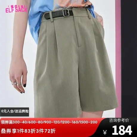 妖精的口袋灰色西装短裤女2023夏季新款高腰宽松直筒显瘦休闲裤子图片