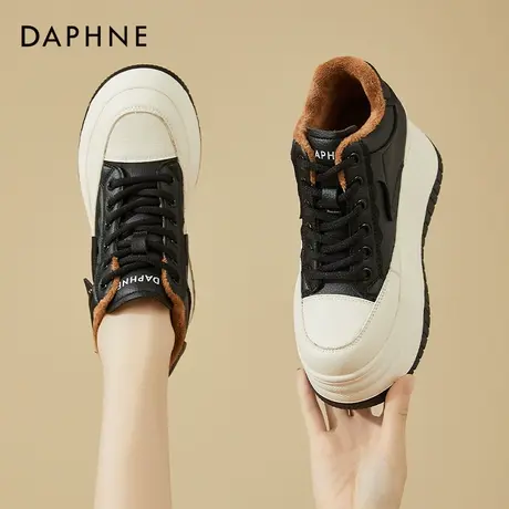 达芙妮高帮休闲鞋女新款厚底内增高板鞋秋冬加绒软底轻便运动女鞋商品大图