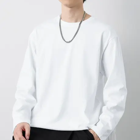 260g重磅纯棉长袖t恤男秋冬内搭打底衫美式宽松厚实纯色白色秋衣商品大图