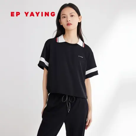 EP YAYING雅莹女装 时尚撞色宽松polo短袖T恤 2023新款5408A商品大图