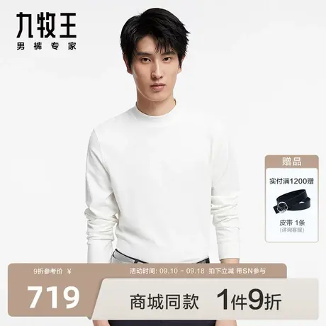 [商场同款]九牧王男装JT1C40317长袖T恤23秋季半高领易打理衬衣图片