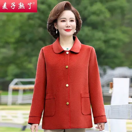 中年妈妈秋装洋气新款双面呢大衣短款40岁50中老年人春秋毛呢外套商品大图