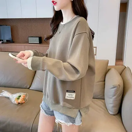 早秋卫衣女2023新款春秋季韩版宽松薄款小个子美式假两件上衣外套商品大图