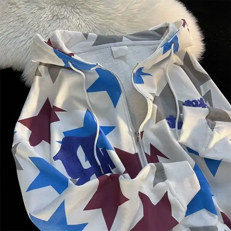 oversize设计感卫衣女2022新款春秋薄款ins潮牌宽松高街拉链外套图片