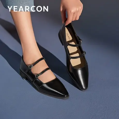 意尔康尖头玛丽珍鞋23年新款秋一字扣带时尚休闲简约平底浅口单鞋商品大图