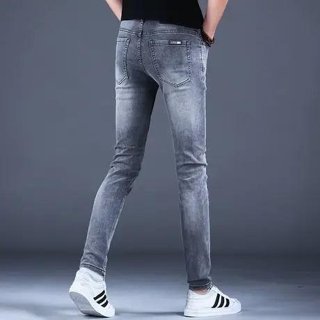 男士浅灰色弹力牛仔裤男高端潮牌夏季男款2023年新款修身小脚裤子图片
