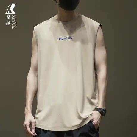 希越冰丝无袖t恤男凉感背心宽松大码夏季男生外穿篮球坎肩短袖薄图片