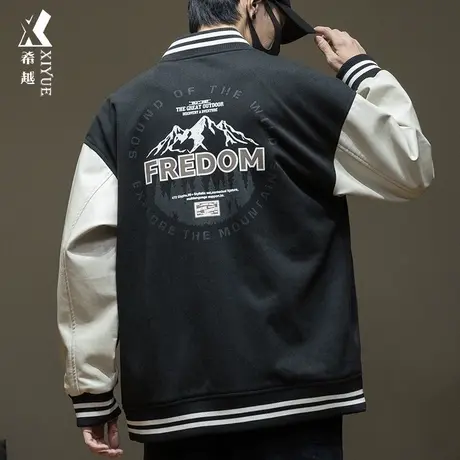 美式复古水洗麂皮绒棒球服外套男潮牌嘻哈秋冬宽松大码飞行员夹克商品大图