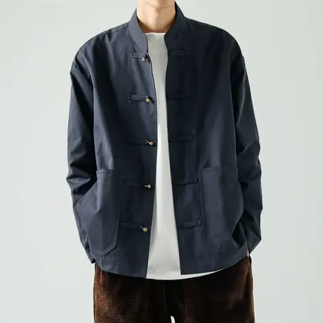 中国风男装新中式唐装男夹克复古盘扣外套胖子宽松大码国潮中山装商品大图