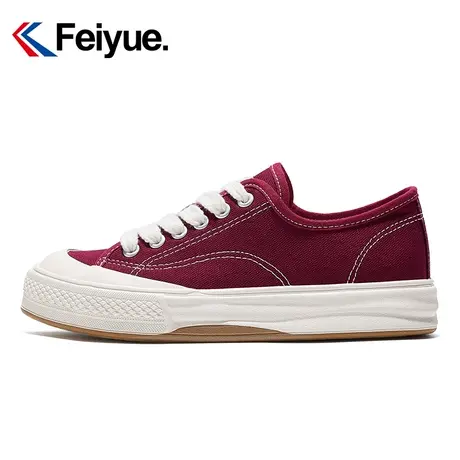 feiyue/飞跃厚底帆布鞋女2023春季官方新款酒红色百搭休闲板鞋785图片