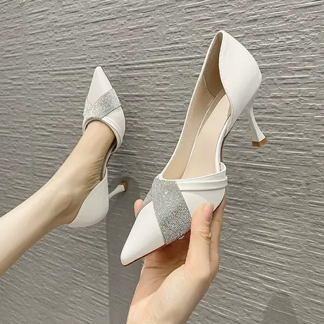 设计感小众名媛单鞋女2023年春季新款尖头细跟水钻仙女宴会高跟鞋商品大图