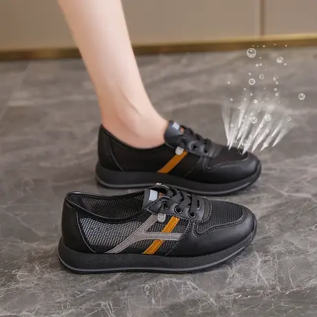 小黑鞋女网面透气工作鞋夏季不臭脚防滑单网薄款运动鞋久站不累脚商品大图