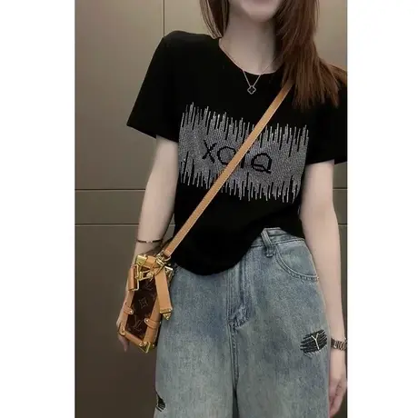 大码女装夏季新款欧货短袖t恤女洋气遮肚显瘦时髦上衣胖mm200斤潮商品大图