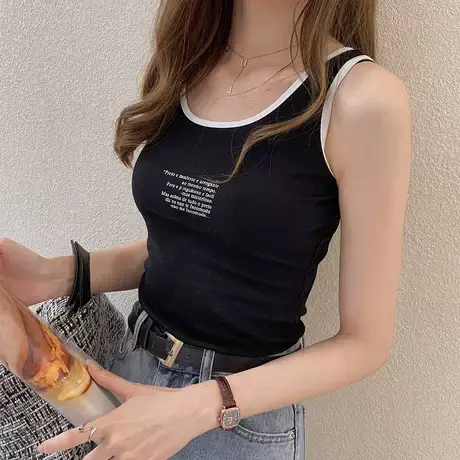 黑色纯棉小吊带背心女夏外穿内搭百搭白色大码内穿工字无袖打底衫商品大图