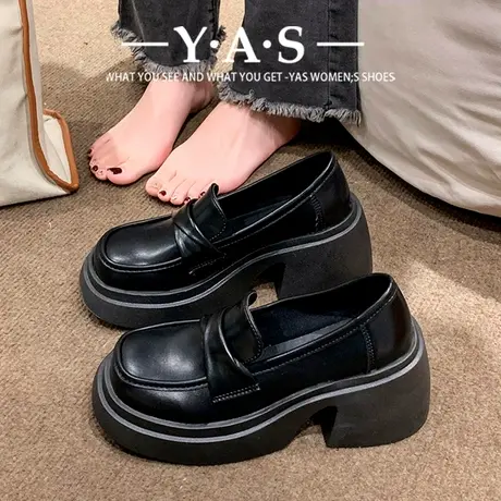 法式厚底复古白色乐福单鞋女鞋子2024新款春季黑色英伦风小皮鞋潮商品大图